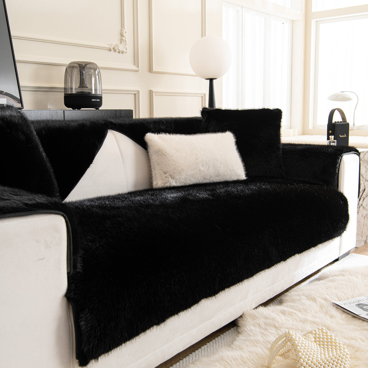 Faux Mink Velvet Luxury Fluffy Sofa Cushion, Winter Warm Thick Plush Non-slip Sofa Covers