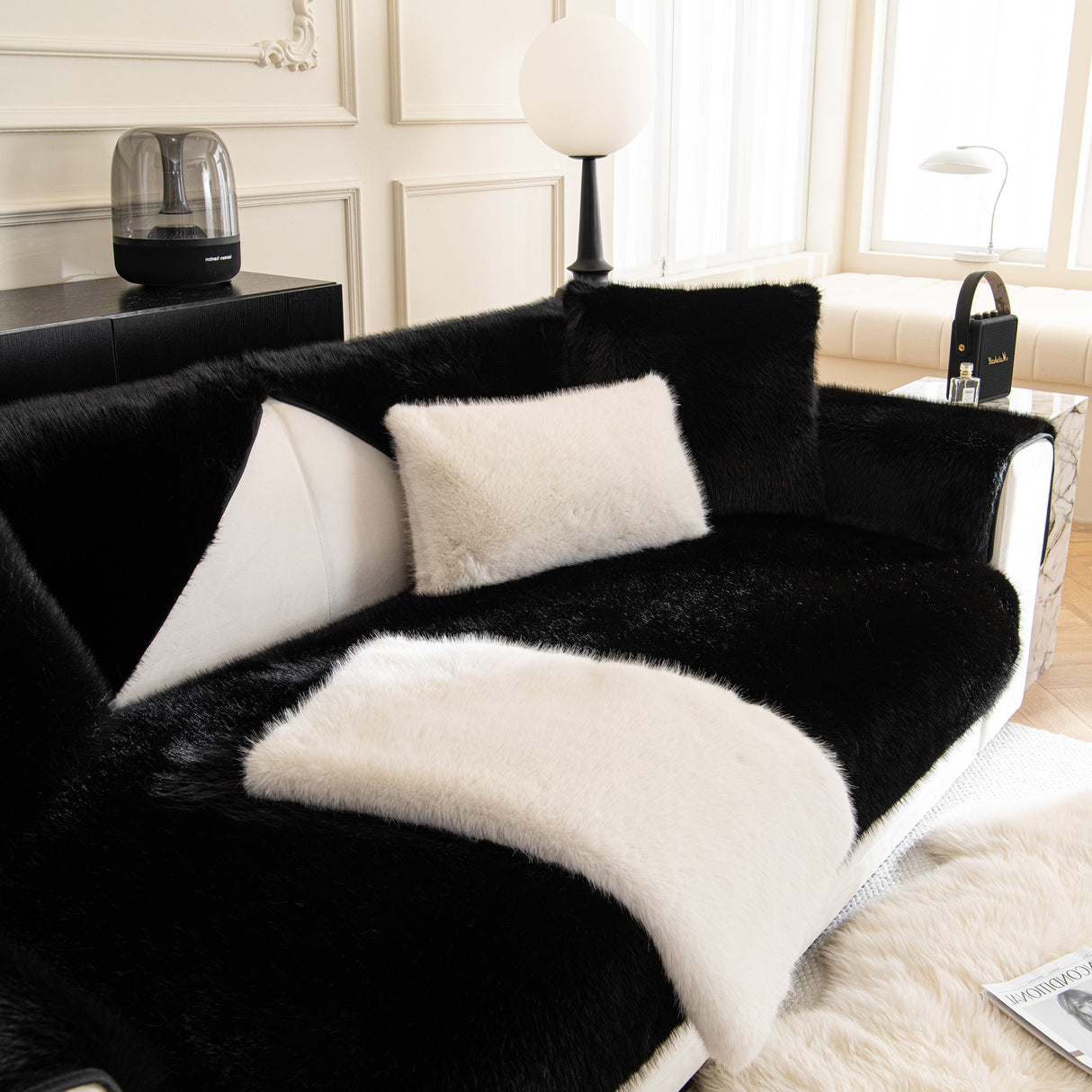 Faux Mink Velvet Luxury Fluffy Sofa Cushion, Winter Warm Thick Plush Non-slip Sofa Covers