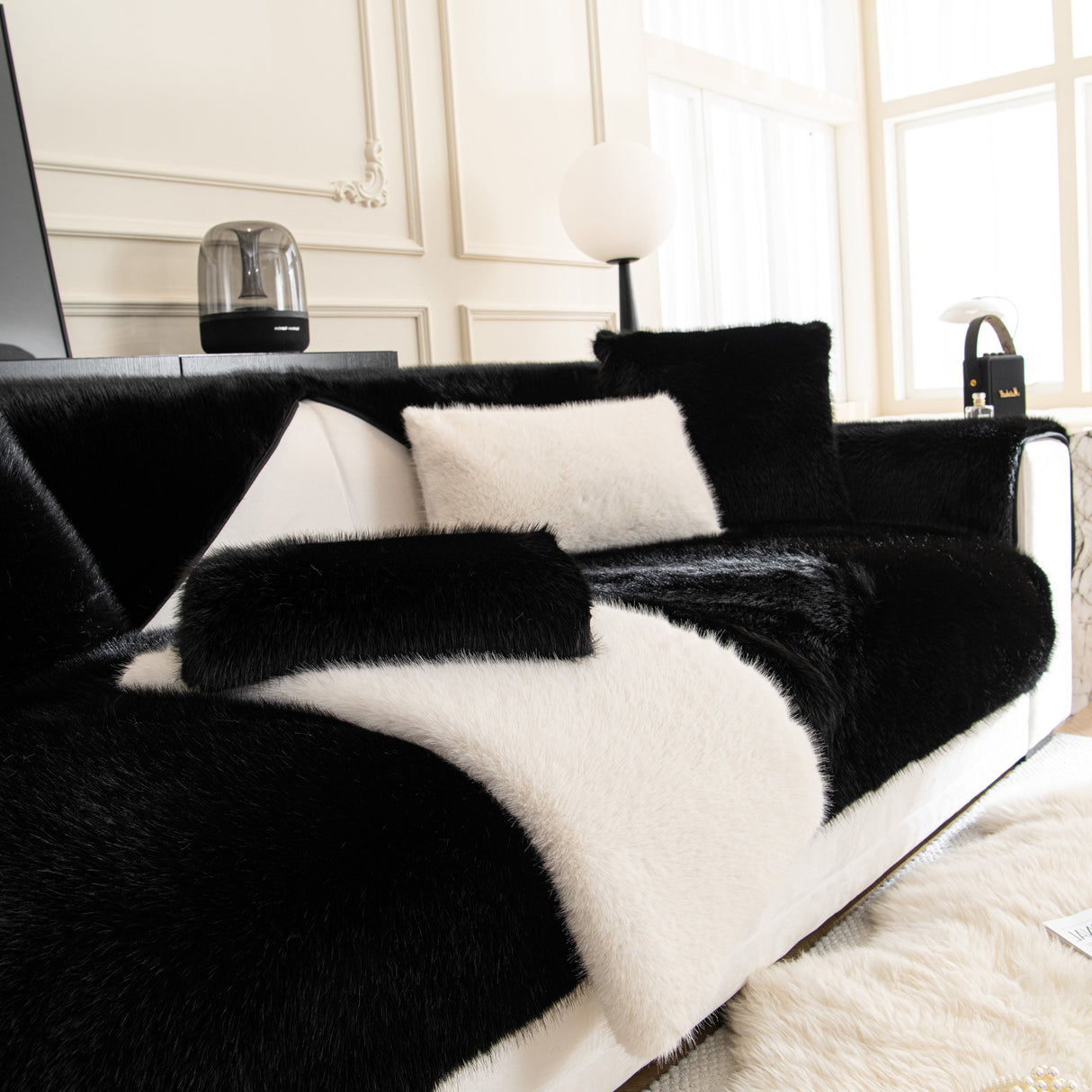 Faux Mink Velvet Luxury Fluffy Sofa Cushion, Winter Warm Thick Plush Non-slip Sofa Covers