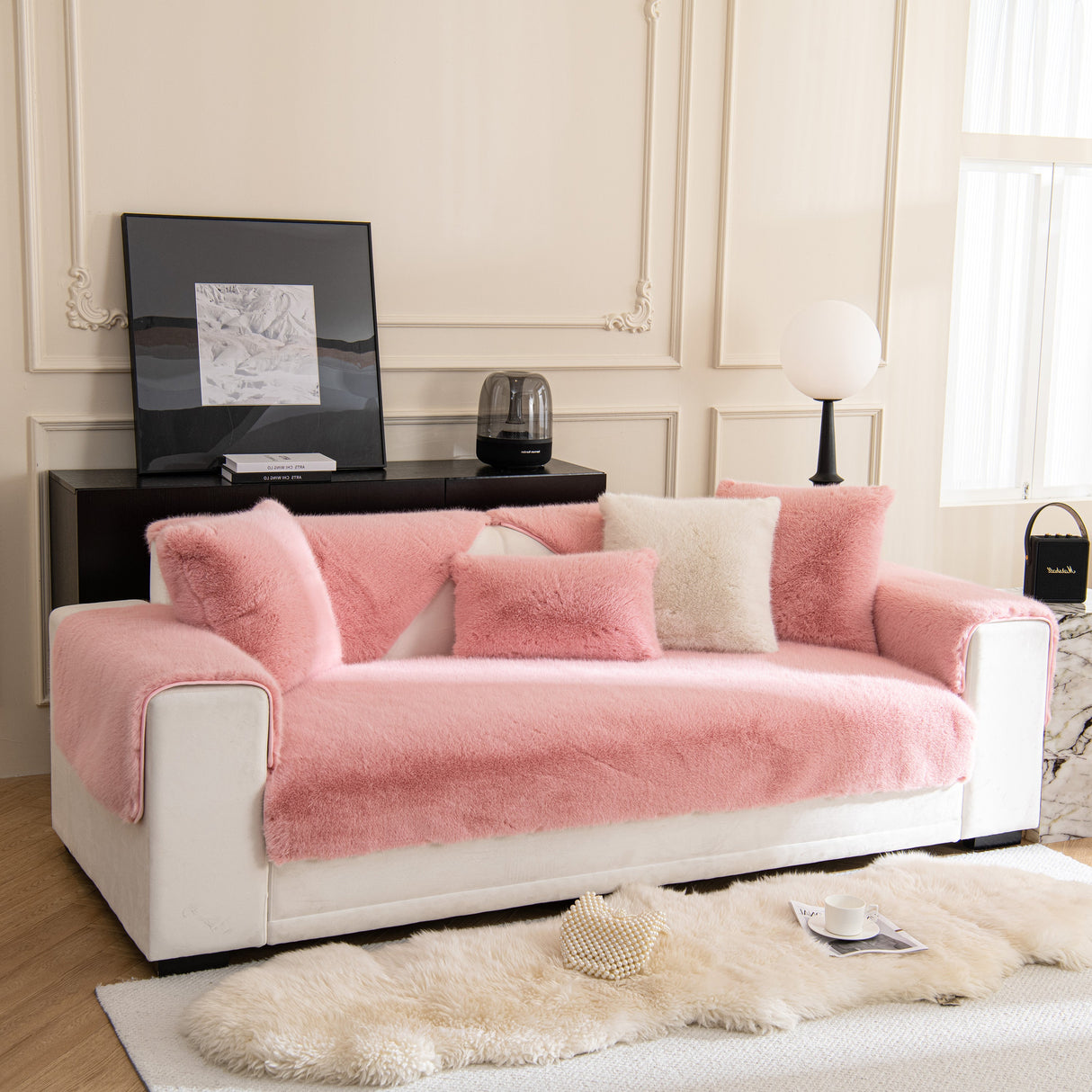 Faux Mink Velvet Luxury Fluffy Sofa Cushion, Winter Warm Thick Plush Non-slip Sofa Covers