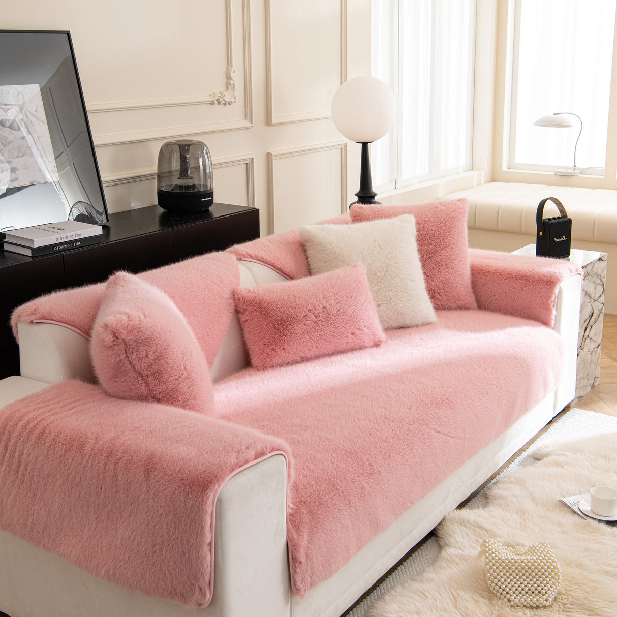 Faux Mink Velvet Luxury Fluffy Sofa Cushion, Winter Warm Thick Plush Non-slip Sofa Covers
