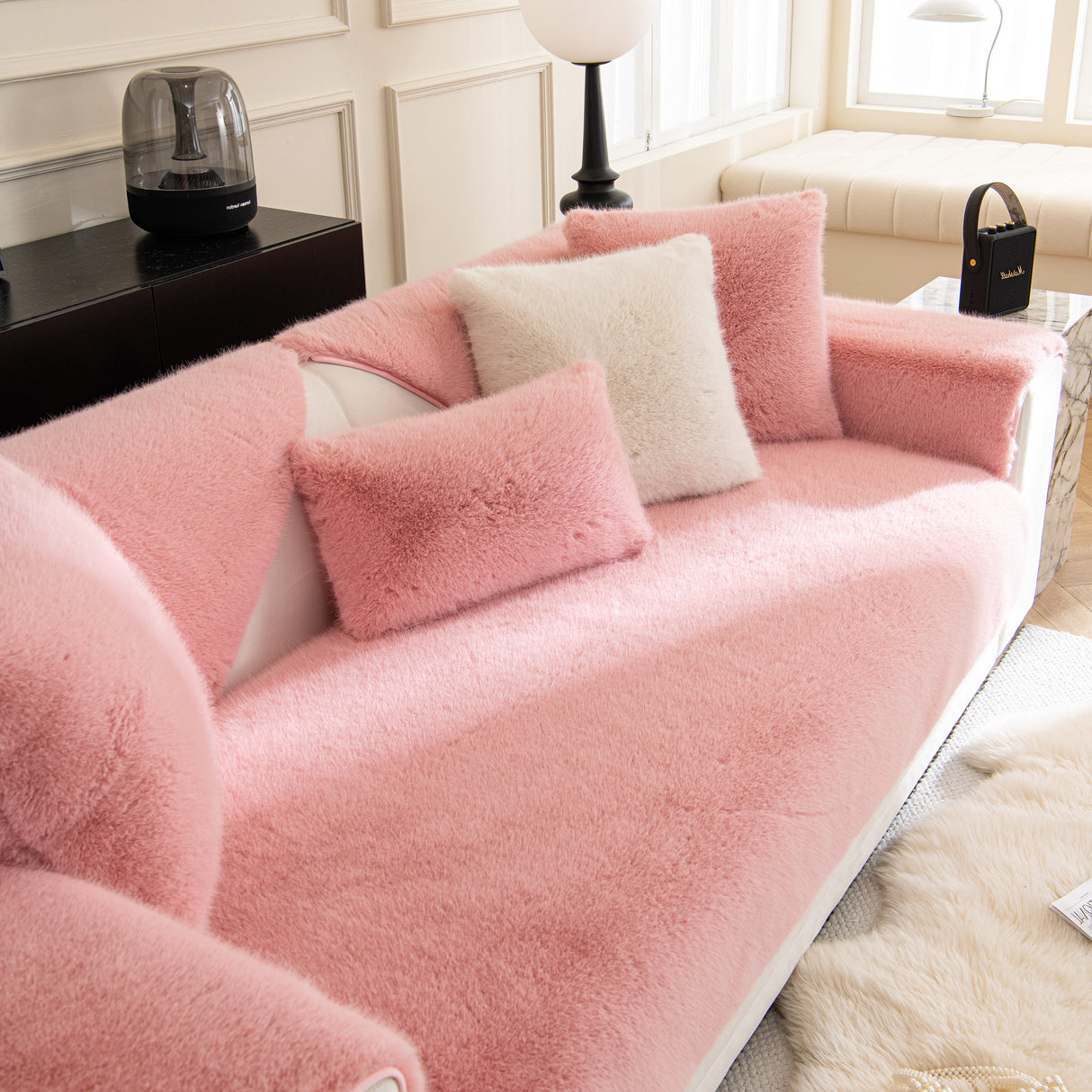 Faux Mink Velvet Luxury Fluffy Sofa Cushion, Winter Warm Thick Plush Non-slip Sofa Covers