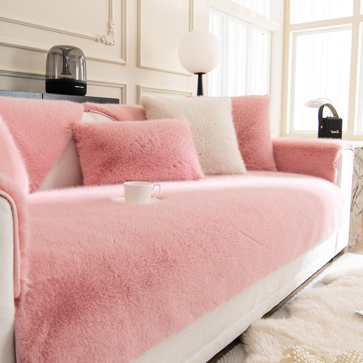 Faux Mink Velvet Luxury Fluffy Sofa Cushion, Winter Warm Thick Plush Non-slip Sofa Covers