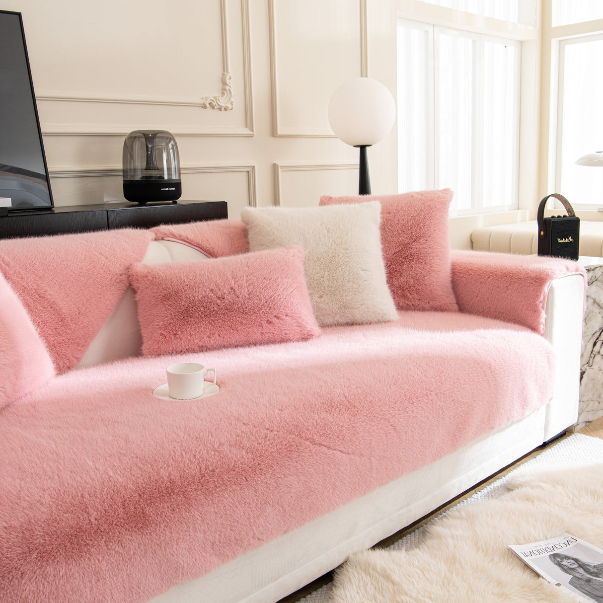 Faux Mink Velvet Luxury Fluffy Sofa Cushion, Winter Warm Thick Plush Non-slip Sofa Covers