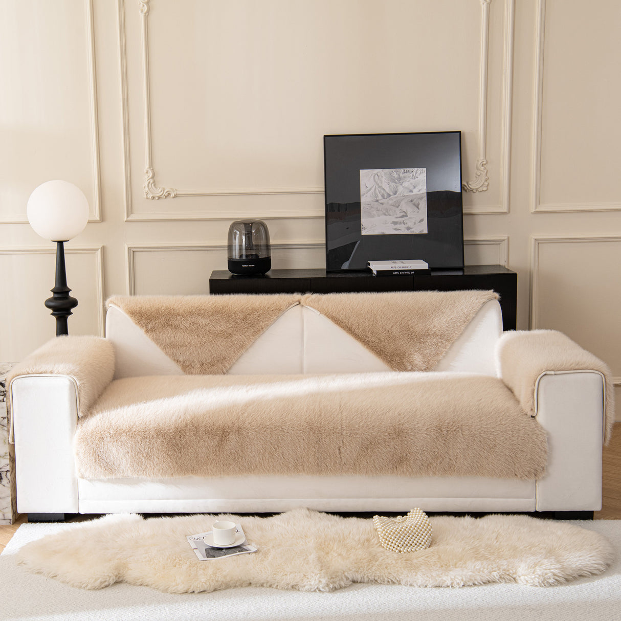 Faux Mink Velvet Luxury Fluffy Sofa Cushion, Winter Warm Thick Plush Non-slip Sofa Covers