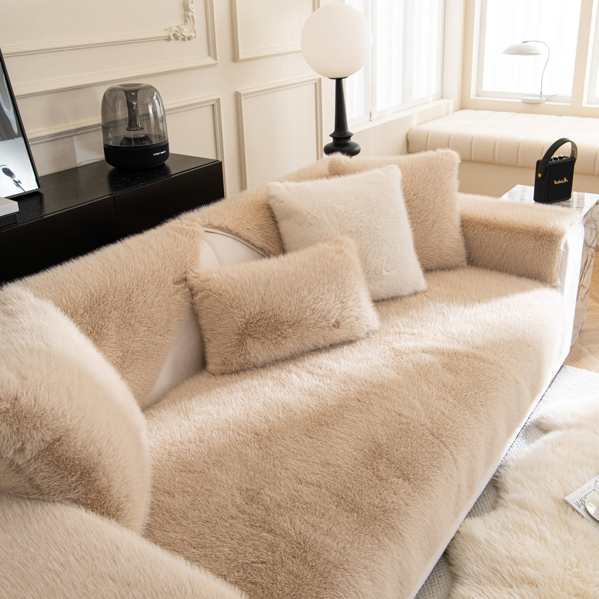 Faux Mink Velvet Luxury Fluffy Sofa Cushion, Winter Warm Thick Plush Non-slip Sofa Covers