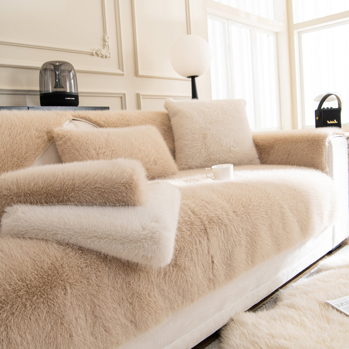Faux Mink Velvet Luxury Fluffy Sofa Cushion, Winter Warm Thick Plush Non-slip Sofa Covers