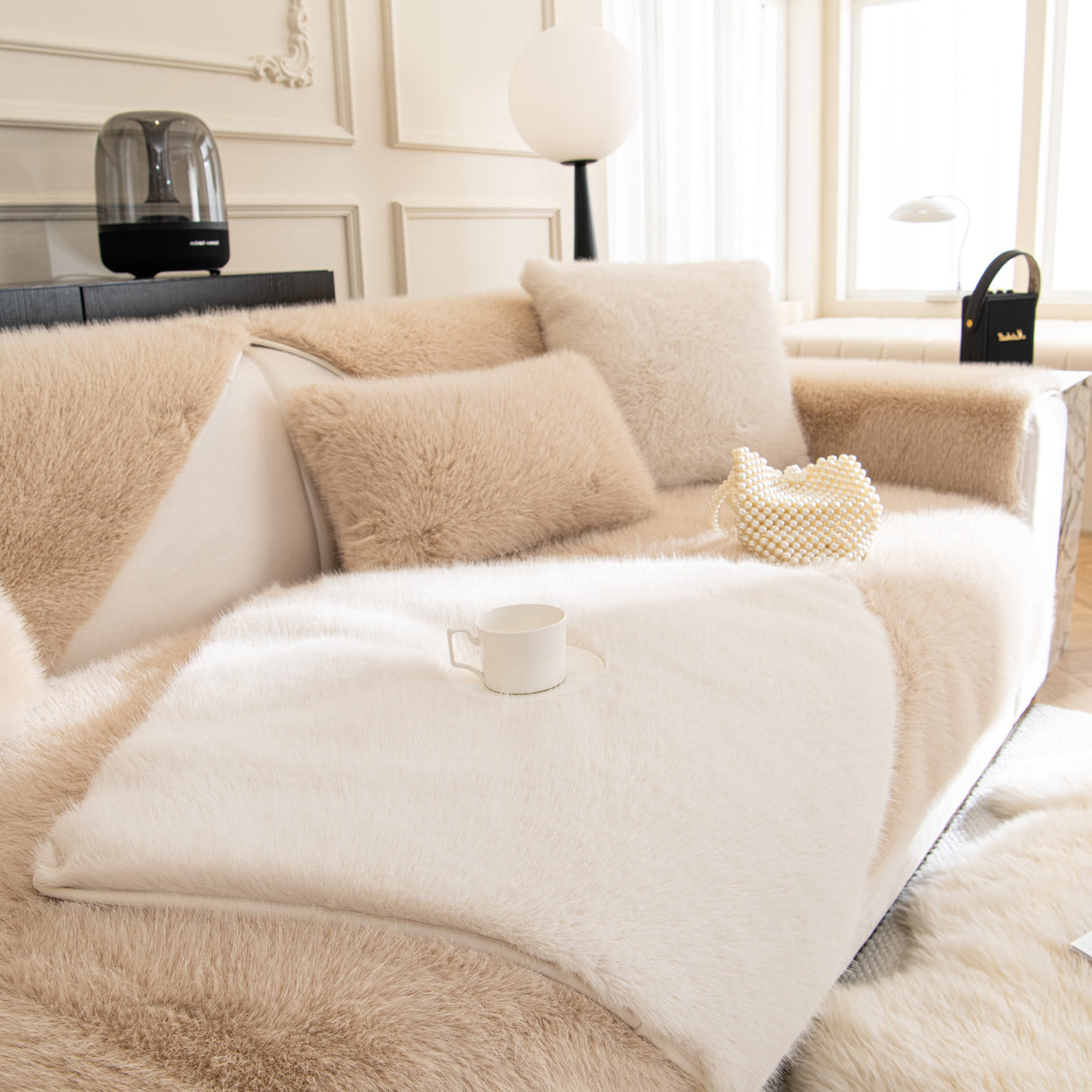 Faux Mink Velvet Luxury Fluffy Sofa Cushion, Winter Warm Thick Plush Non-slip Sofa Covers