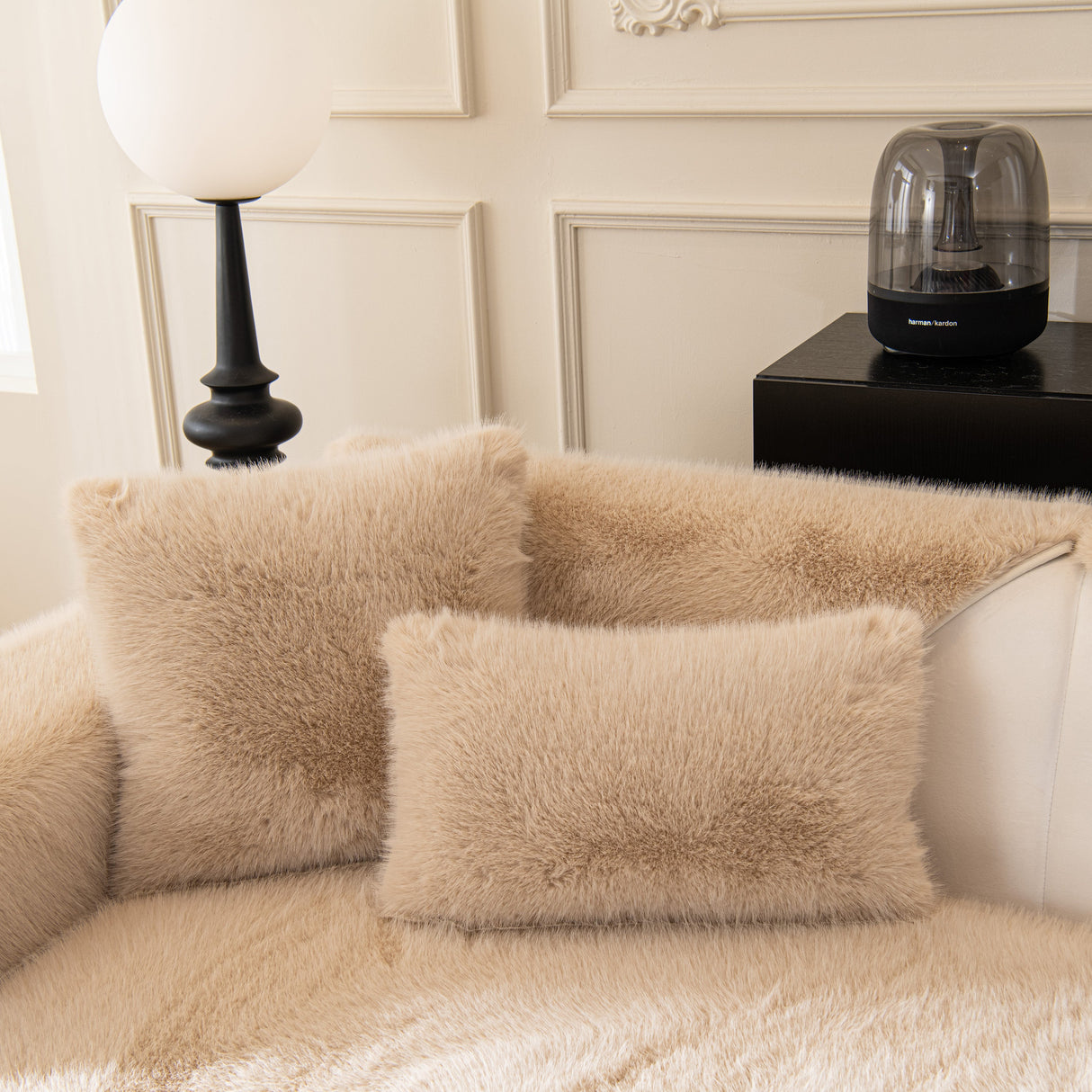 Faux Mink Velvet Luxury Fluffy Sofa Cushion, Winter Warm Thick Plush Non-slip Sofa Covers