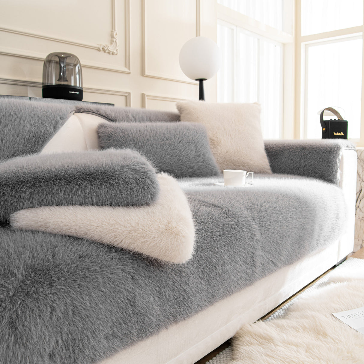 Faux Mink Velvet Luxury Fluffy Sofa Cushion, Winter Warm Thick Plush Non-slip Sofa Covers