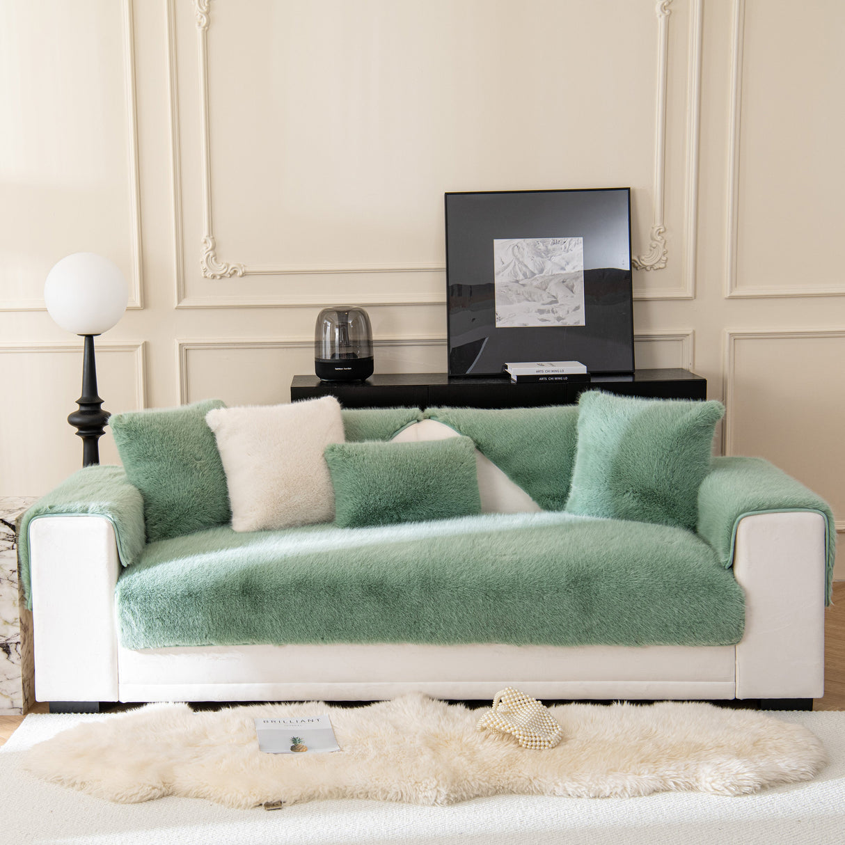 Faux Mink Velvet Luxury Fluffy Sofa Cushion, Winter Warm Thick Plush Non-slip Sofa Covers