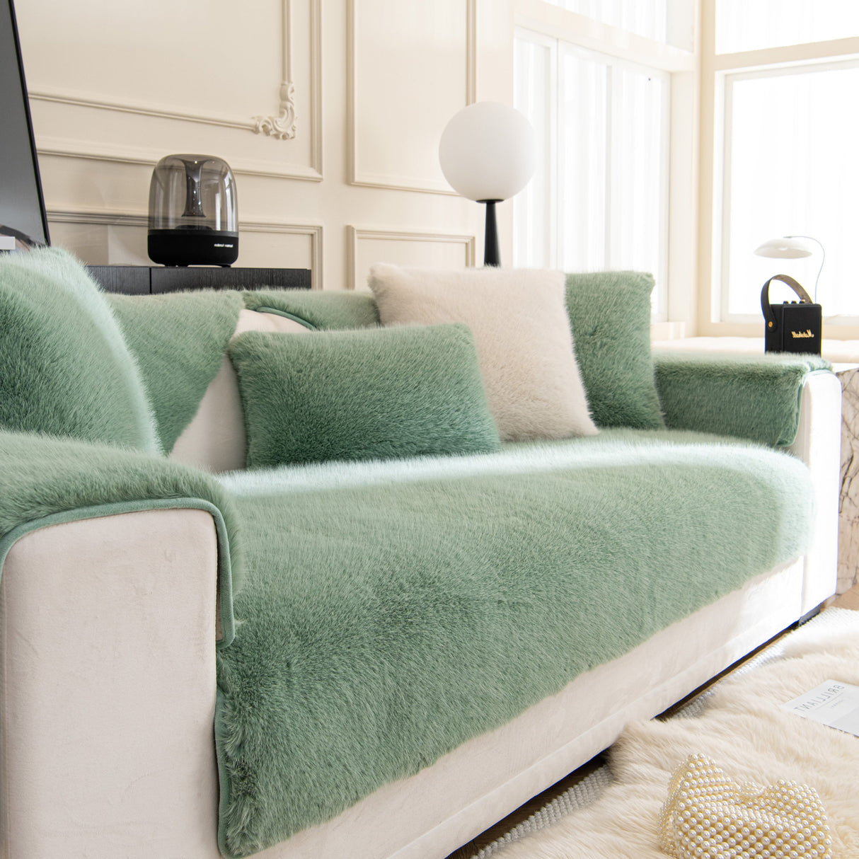 Faux Mink Velvet Luxury Fluffy Sofa Cushion, Winter Warm Thick Plush Non-slip Sofa Covers