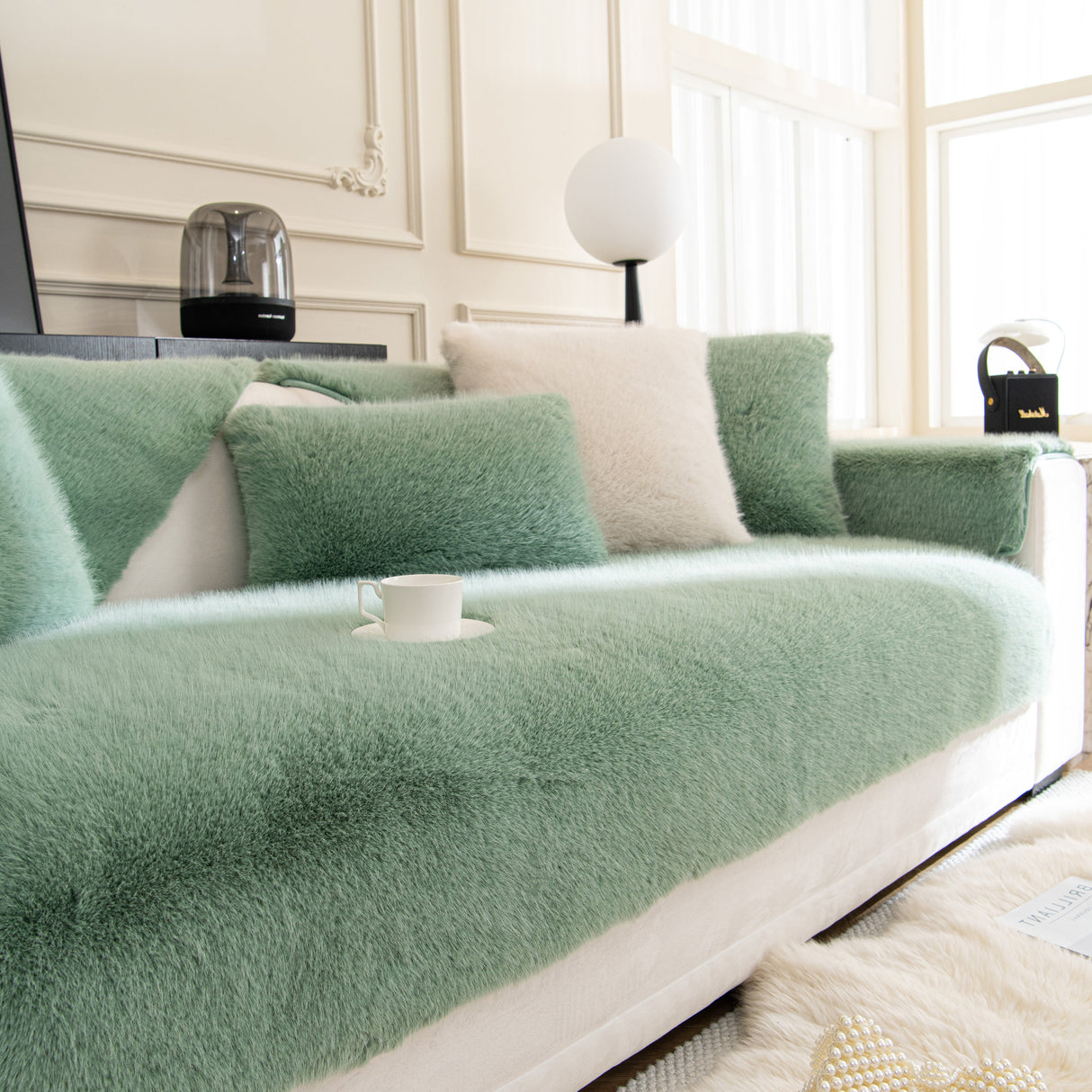 Faux Mink Velvet Luxury Fluffy Sofa Cushion, Winter Warm Thick Plush Non-slip Sofa Covers