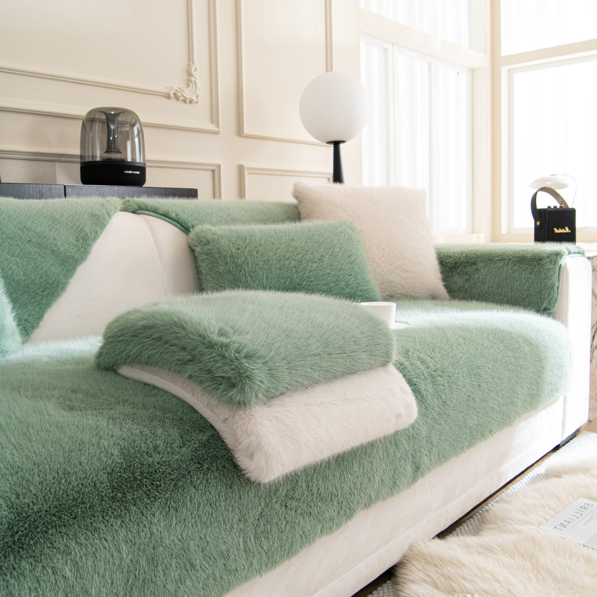 Faux Mink Velvet Luxury Fluffy Sofa Cushion, Winter Warm Thick Plush Non-slip Sofa Covers