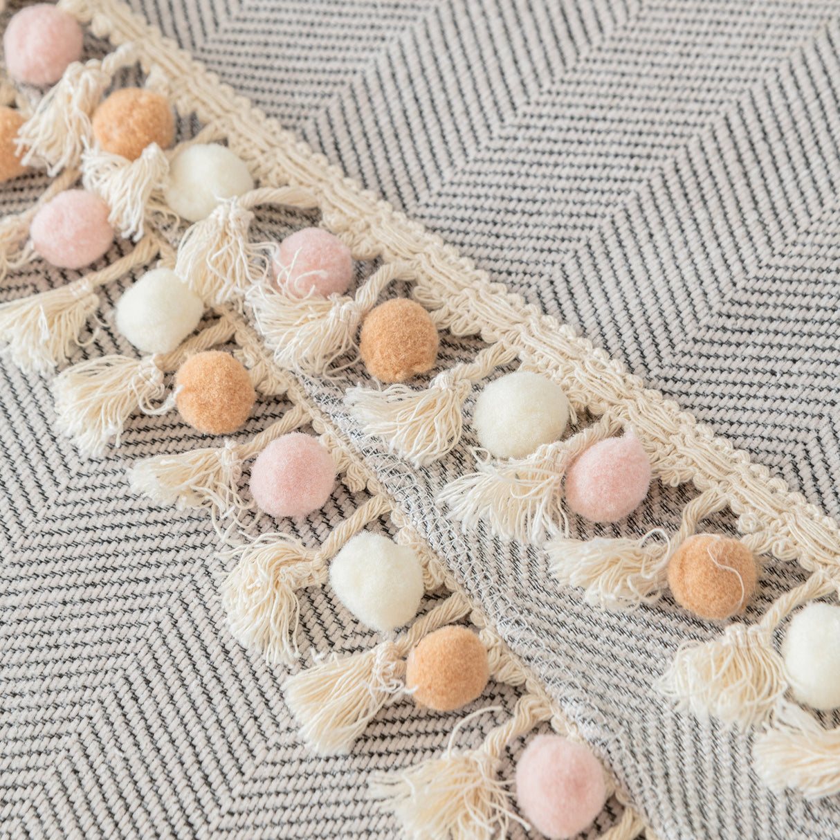 Couch Cover Sectional L Shape Chenille Herringbone Couch Throw Cover with Tassel Pom-Poms for Pets