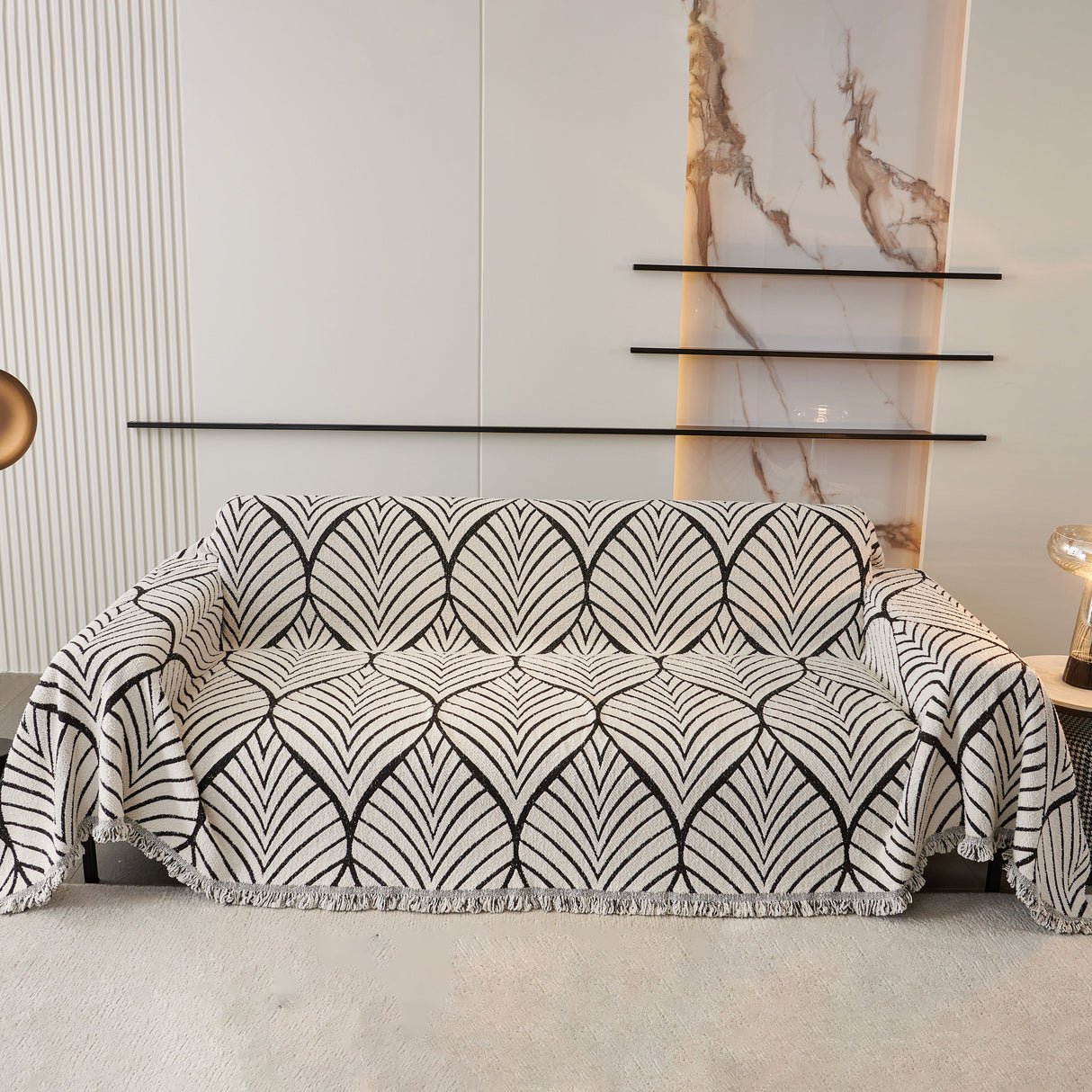 Maple Leaves Reversible Chenille Blanket Covers for Couch, Furniture Decoration Cover Sofa Slipcovers