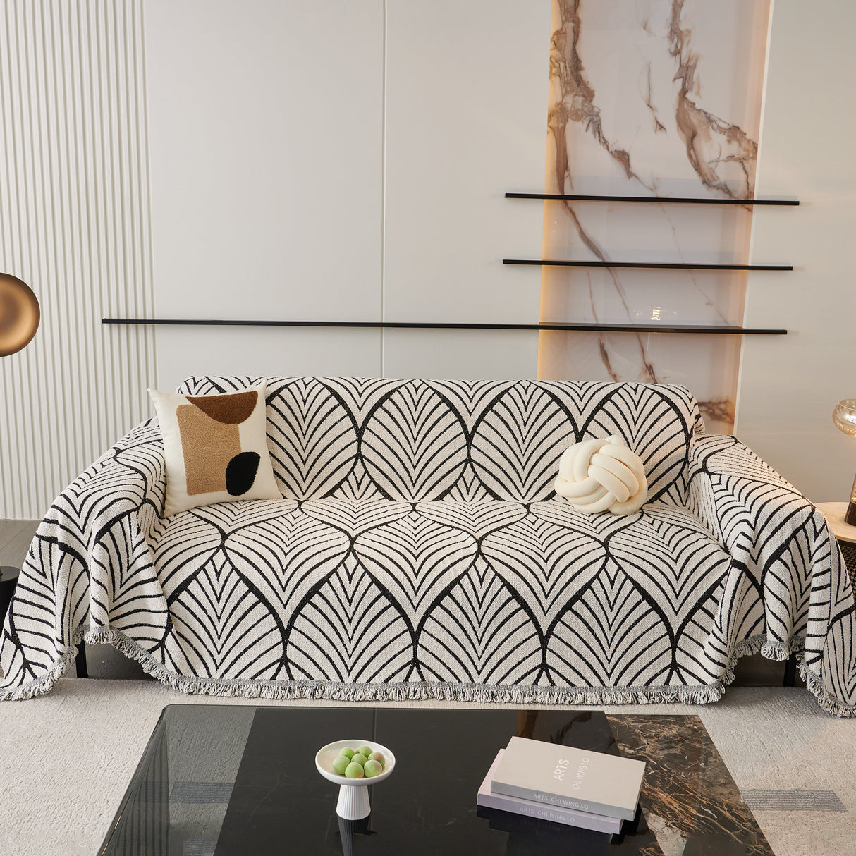 Maple Leaves Reversible Chenille Blanket Covers for Couch, Furniture Decoration Cover Sofa Slipcovers