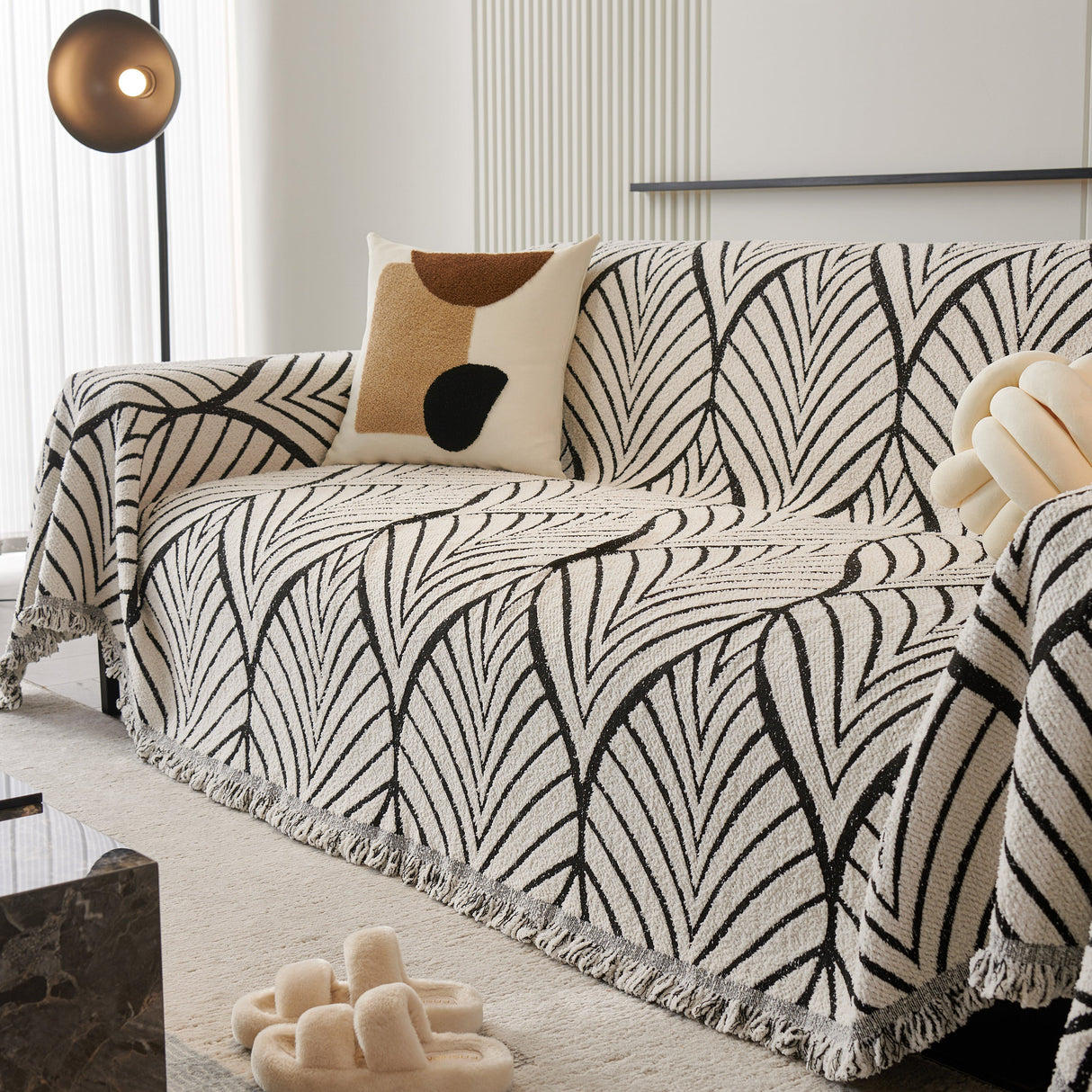 Maple Leaves Reversible Chenille Blanket Covers for Couch, Furniture Decoration Cover Sofa Slipcovers