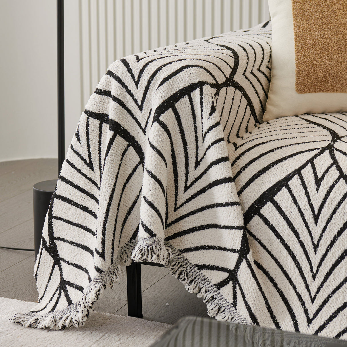 Maple Leaves Reversible Chenille Blanket Covers for Couch, Furniture Decoration Cover Sofa Slipcovers