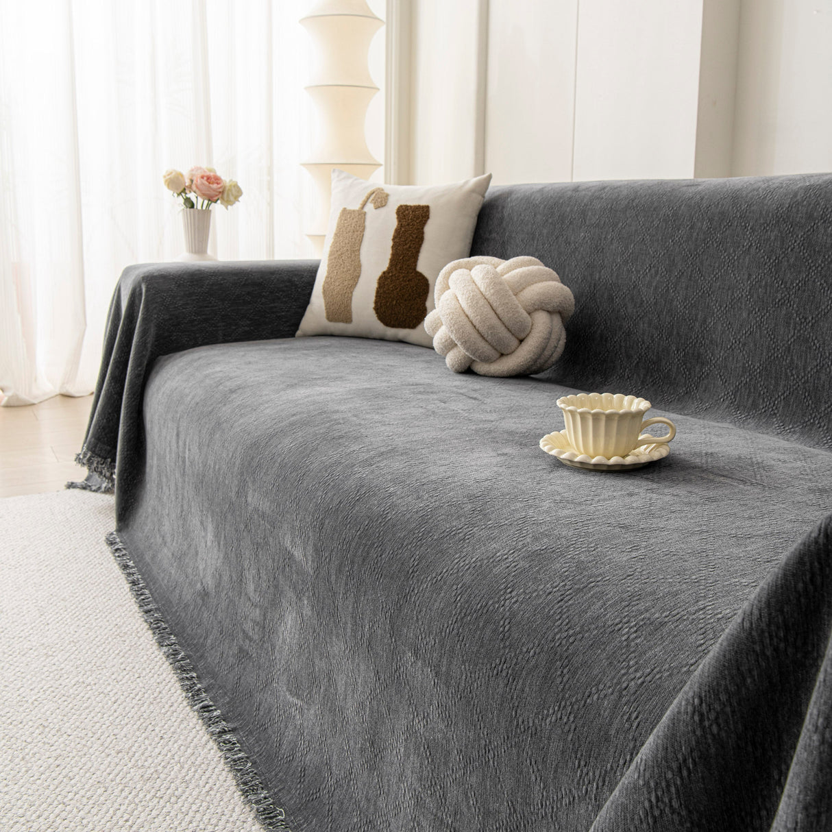 Soft Textured Couch Cover Slipcover Blanket, Modern Couch Covers for Dogs Washable