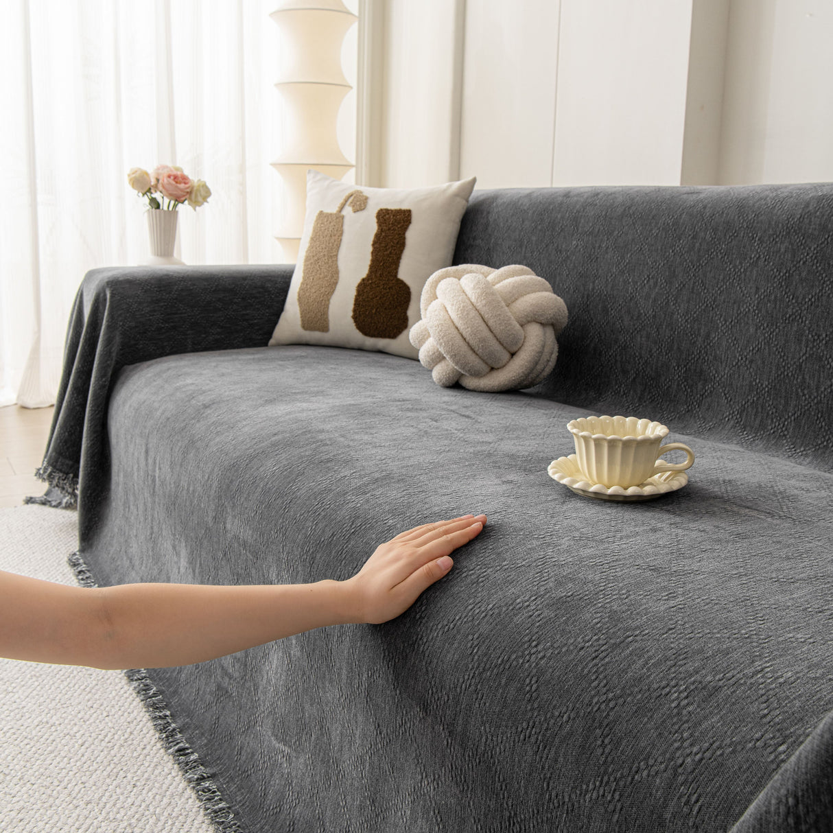 Soft Textured Couch Cover Slipcover Blanket, Modern Couch Covers for Dogs Washable