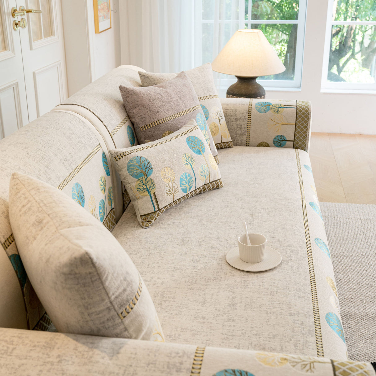 Sofa Cover for Couch, Non-Slip Sectional Couch Cover with Woven Tree Pattern