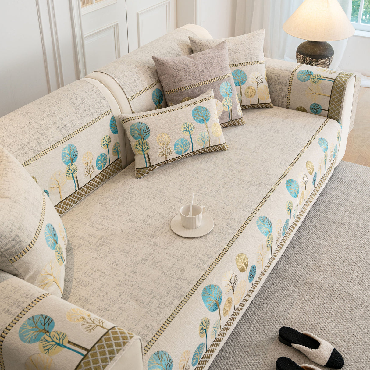 Sofa Cover for Couch, Non-Slip Sectional Couch Cover with Woven Tree Pattern