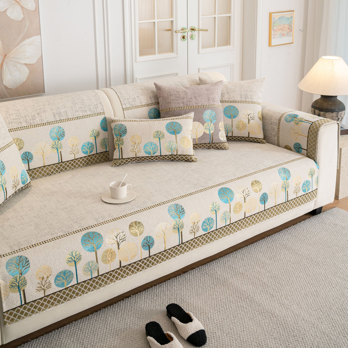Sofa Cover for Couch, Non-Slip Sectional Couch Cover with Woven Tree Pattern