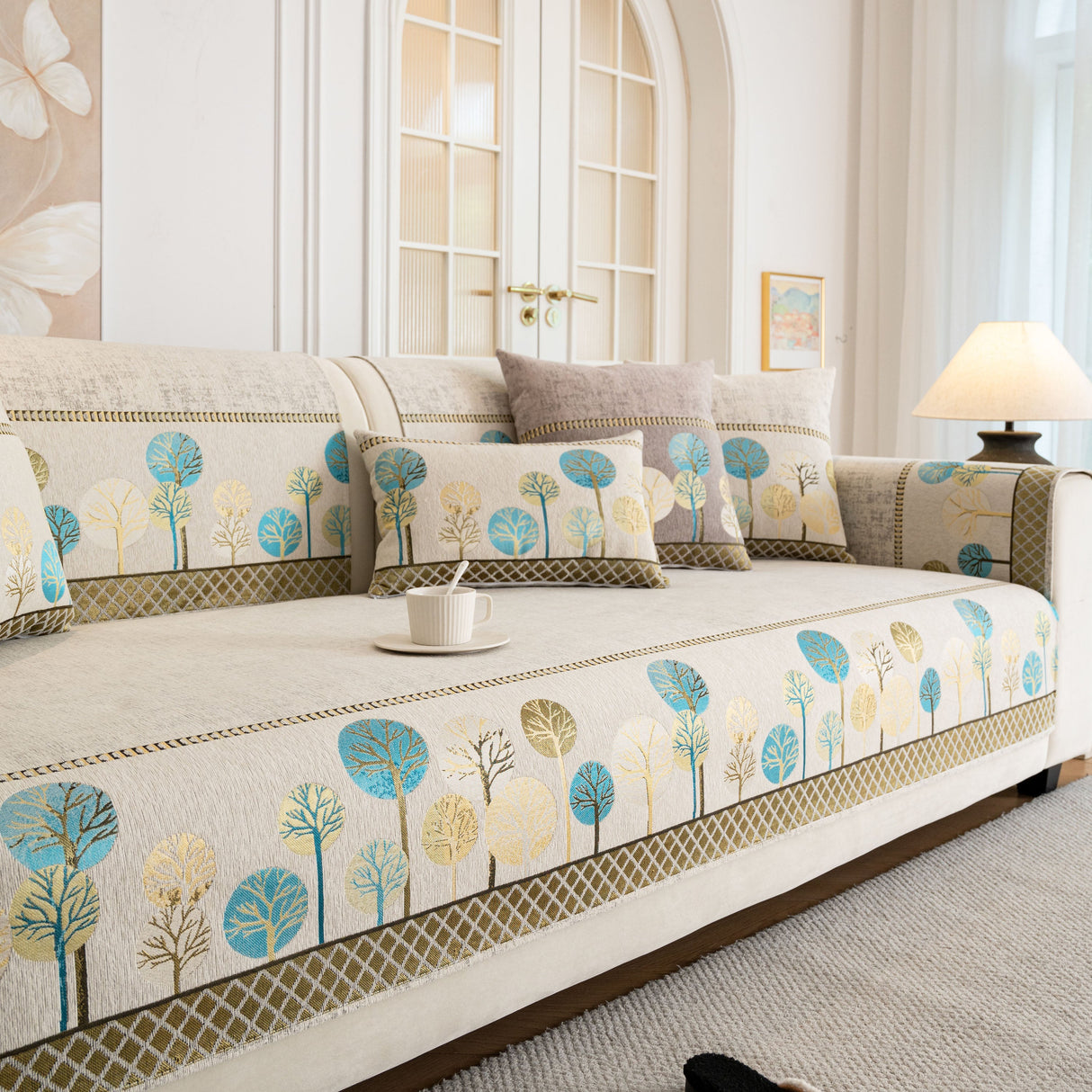 Sofa Cover for Couch, Non-Slip Sectional Couch Cover with Woven Tree Pattern