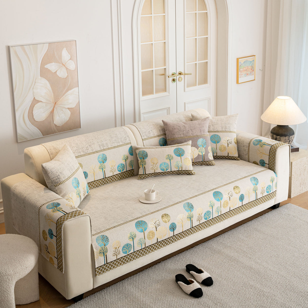 Sofa Cover for Couch, Non-Slip Sectional Couch Cover with Woven Tree Pattern