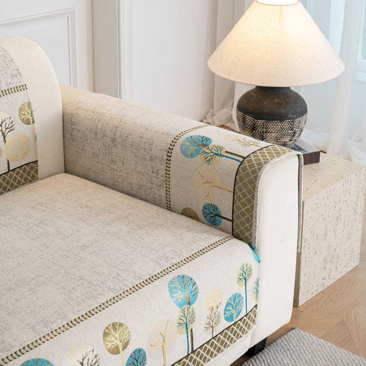 Sofa Cover for Couch, Non-Slip Sectional Couch Cover with Woven Tree Pattern