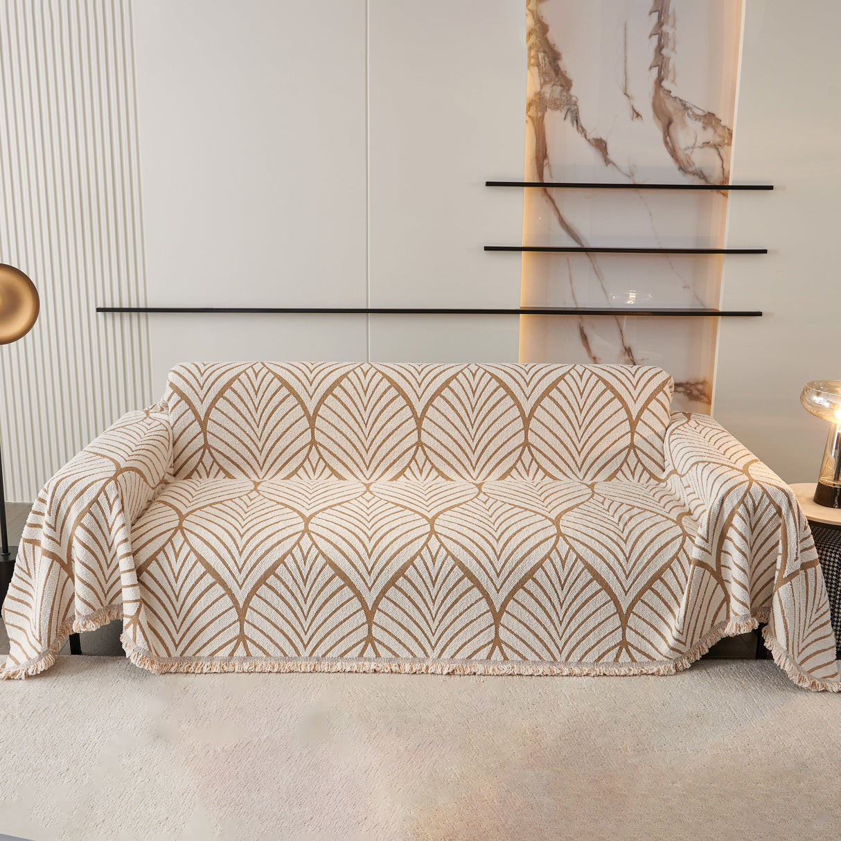 Maple Leaves Reversible Chenille Blanket Covers for Couch, Furniture Decoration Cover Sofa Slipcovers