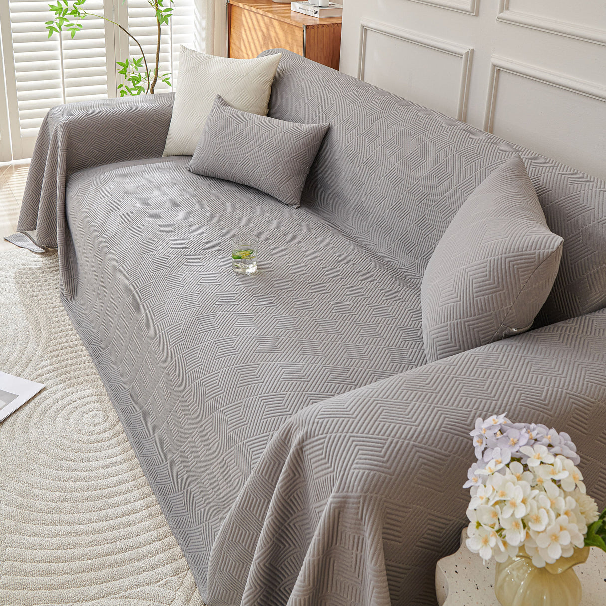 Cooling Scratch Proof Large Sofa Throw Cover, Geometric Texture Couch Protector