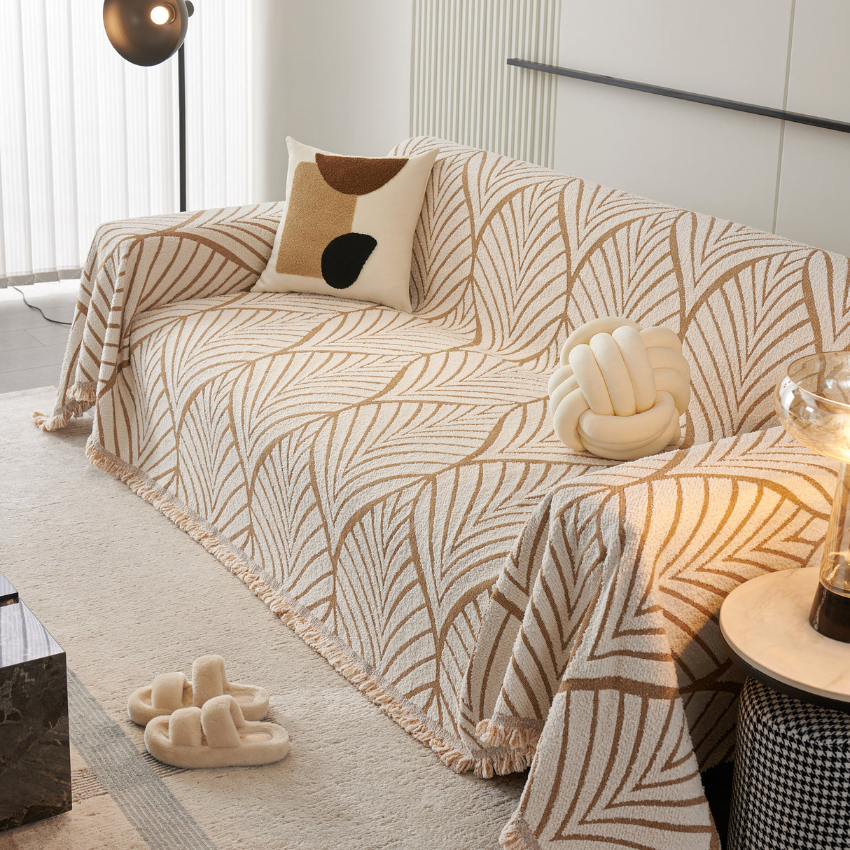 Maple Leaves Reversible Chenille Blanket Covers for Couch, Furniture Decoration Cover Sofa Slipcovers