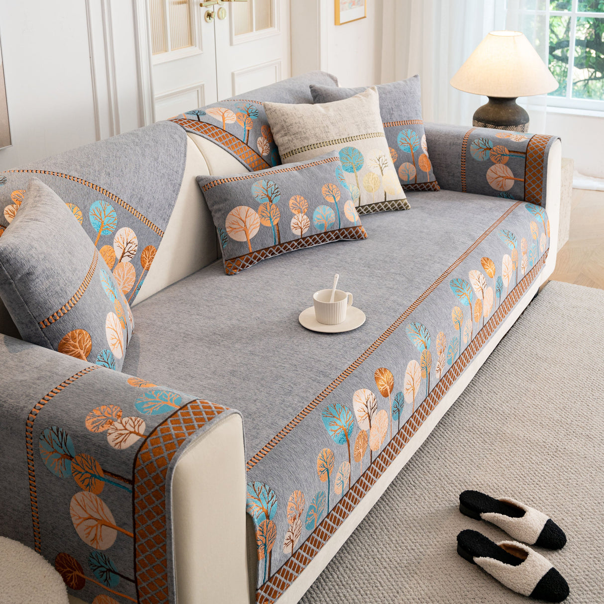 Sofa Cover for Couch, Non-Slip Sectional Couch Cover with Woven Tree Pattern