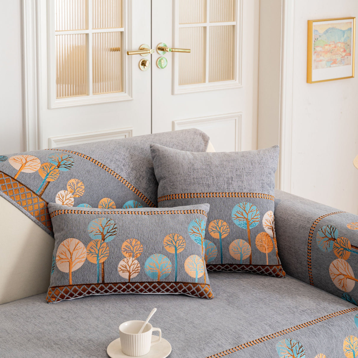 Sofa Cover for Couch, Non-Slip Sectional Couch Cover with Woven Tree Pattern