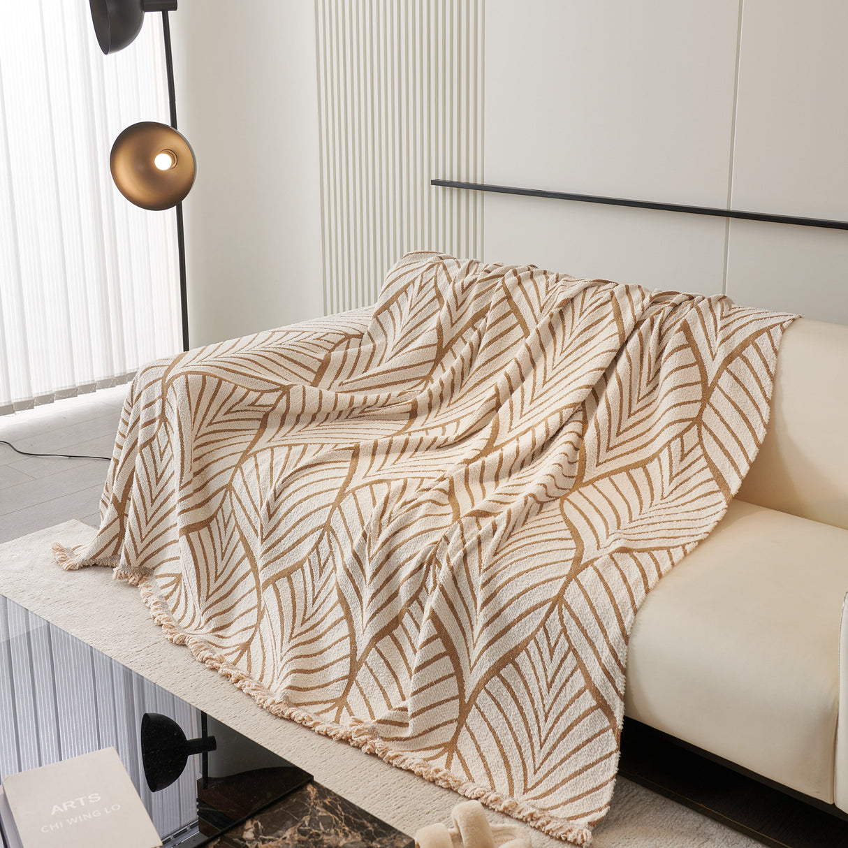 Maple Leaves Reversible Chenille Blanket Covers for Couch, Furniture Decoration Cover Sofa Slipcovers