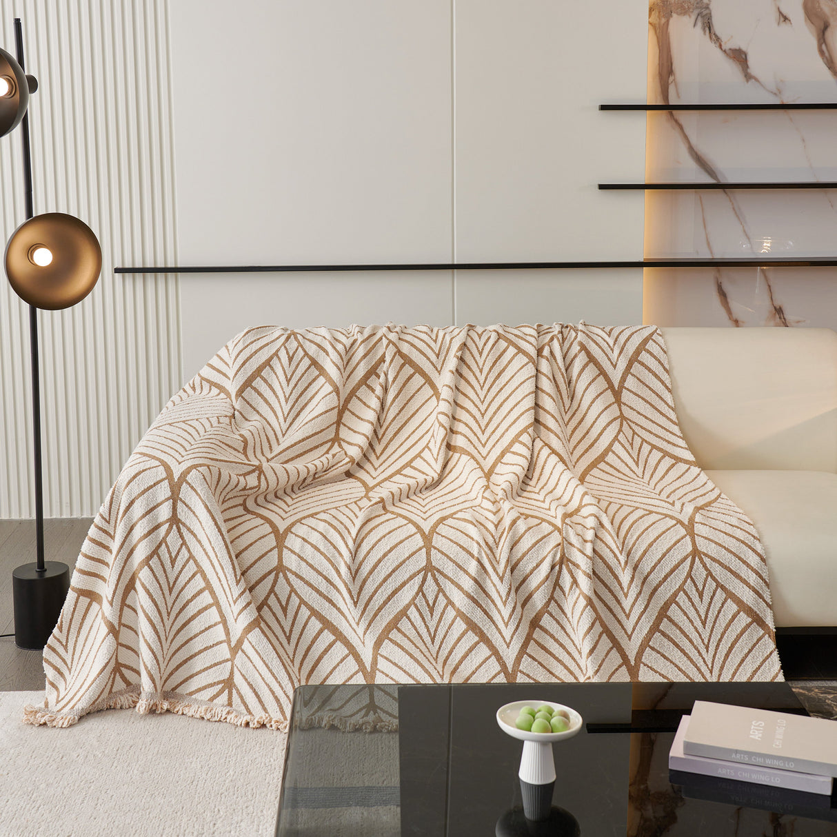 Maple Leaves Reversible Chenille Blanket Covers for Couch, Furniture Decoration Cover Sofa Slipcovers