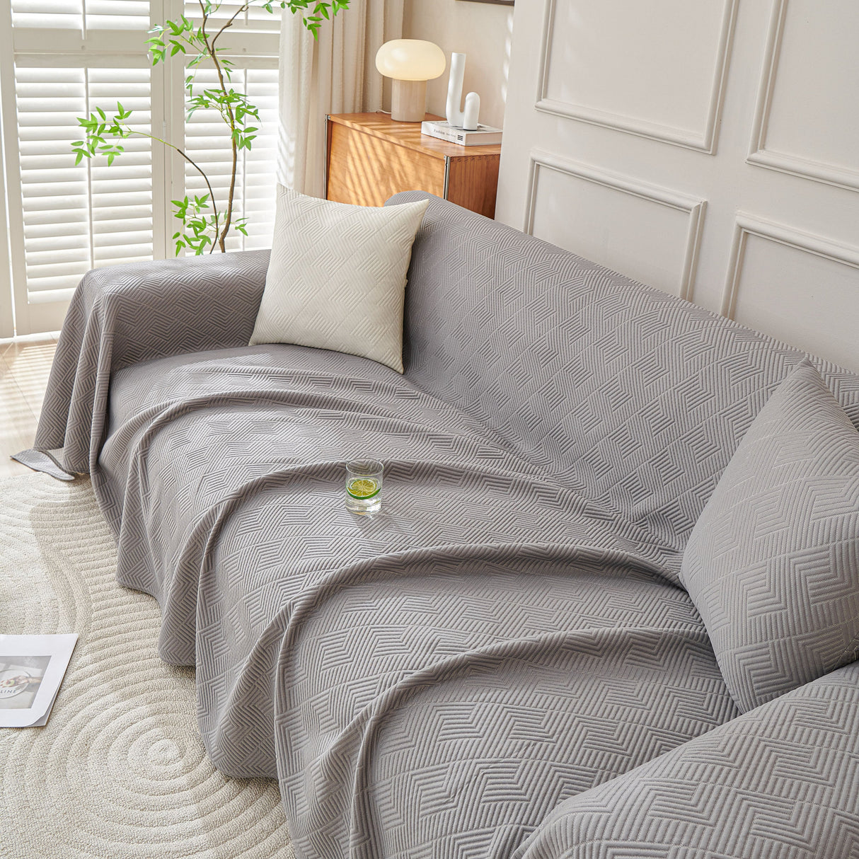 Cooling Scratch Proof Large Sofa Throw Cover, Geometric Texture Couch Protector