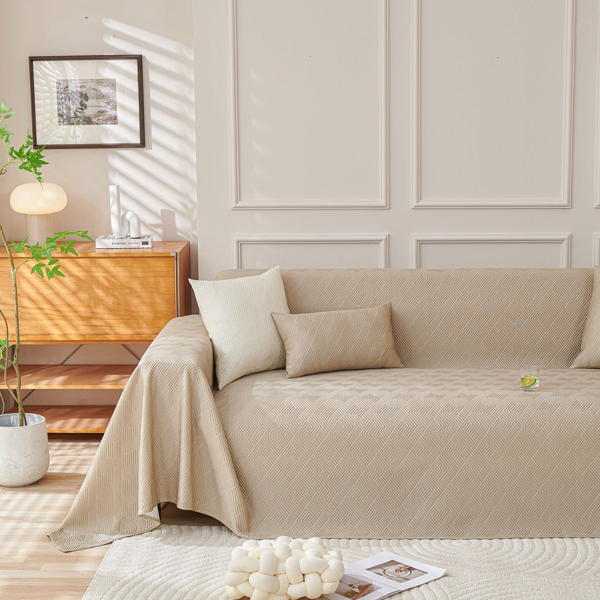 Cooling Scratch Proof Large Sofa Throw Cover, Geometric Texture Couch Protector