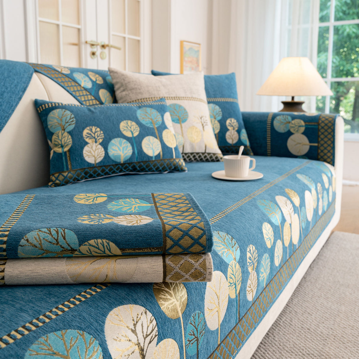 Sofa Cover for Couch, Non-Slip Sectional Couch Cover with Woven Tree Pattern