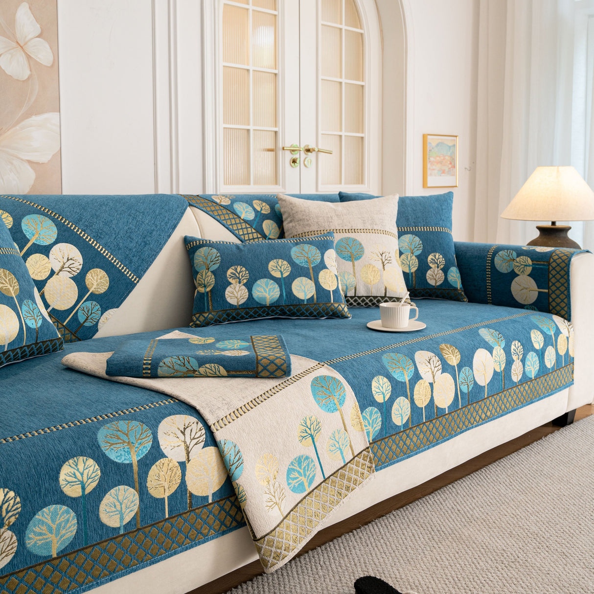 Sofa Cover for Couch, Non-Slip Sectional Couch Cover with Woven Tree Pattern