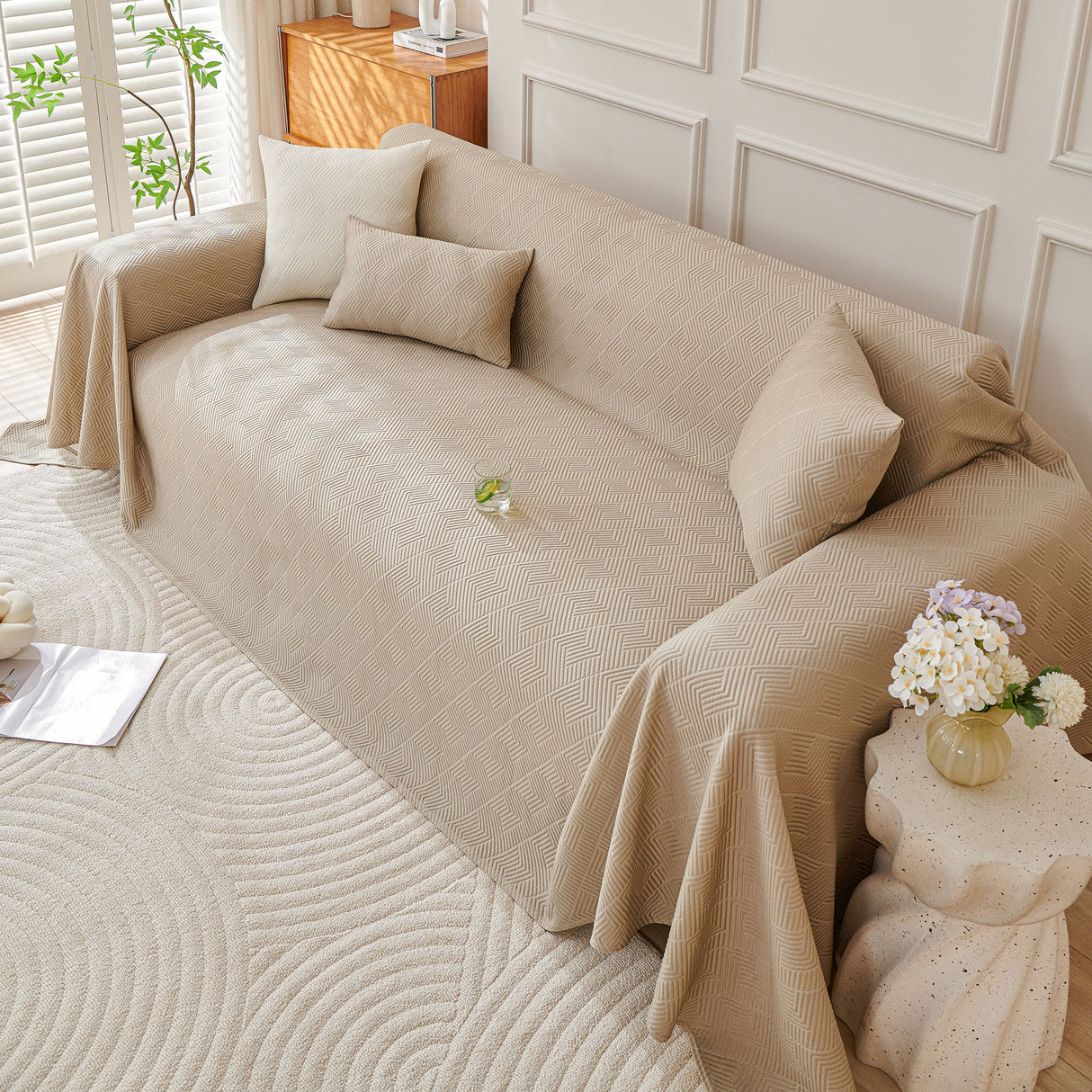 Cooling Scratch Proof Large Sofa Throw Cover, Geometric Texture Couch Protector