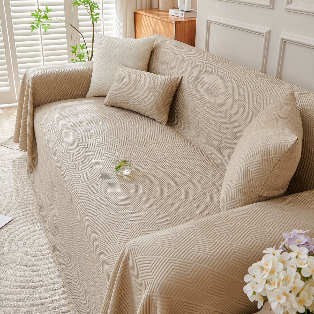 Cooling Scratch Proof Large Sofa Throw Cover, Geometric Texture Couch Protector