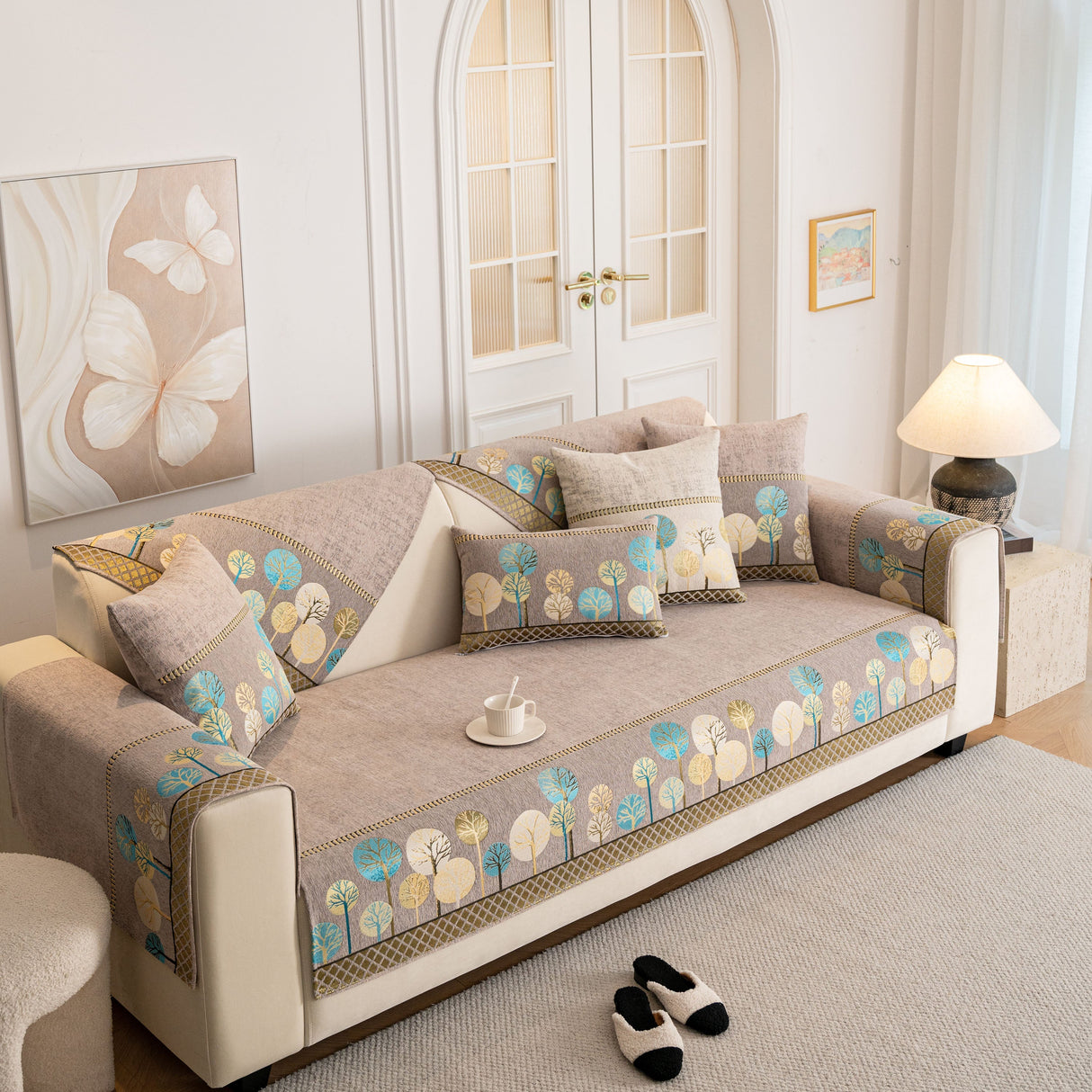 Sofa Cover for Couch, Non-Slip Sectional Couch Cover with Woven Tree Pattern
