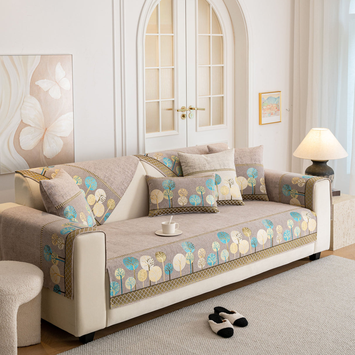 Sofa Cover for Couch, Non-Slip Sectional Couch Cover with Woven Tree Pattern