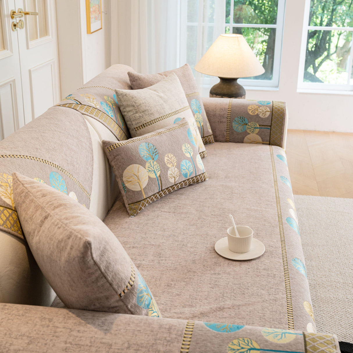 Sofa Cover for Couch, Non-Slip Sectional Couch Cover with Woven Tree Pattern