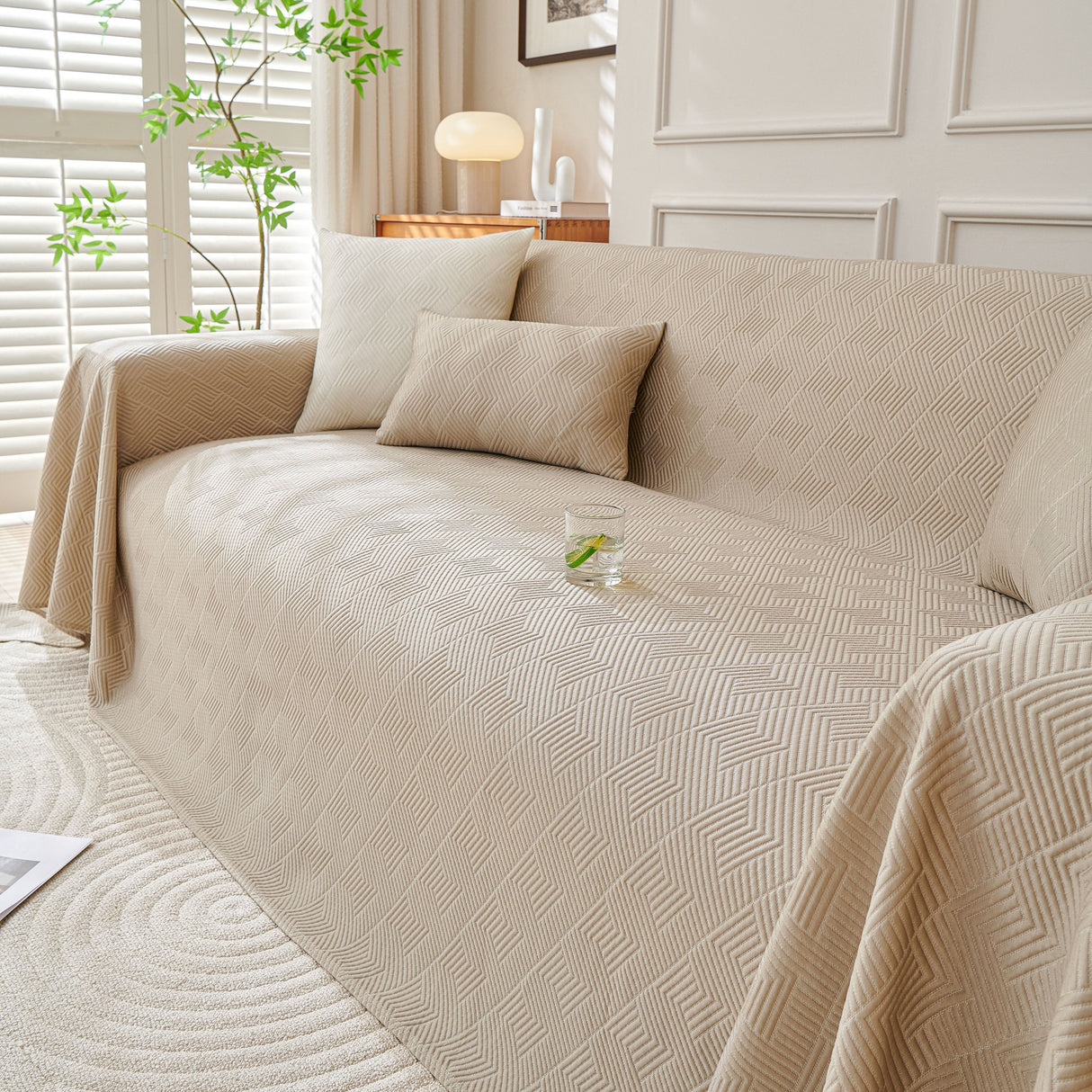 Cooling Scratch Proof Large Sofa Throw Cover, Geometric Texture Couch Protector