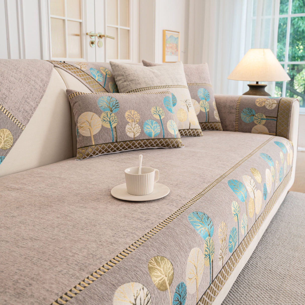 Sofa Cover for Couch, Non-Slip Sectional Couch Cover with Woven Tree Pattern