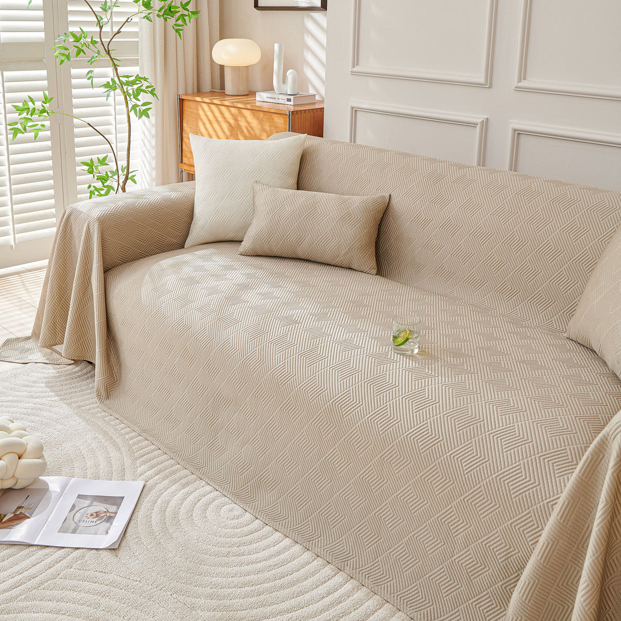 Cooling Scratch Proof Large Sofa Throw Cover, Geometric Texture Couch Protector